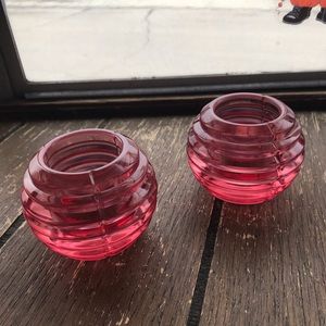 Pink Glass Tealight Candle Holders Set